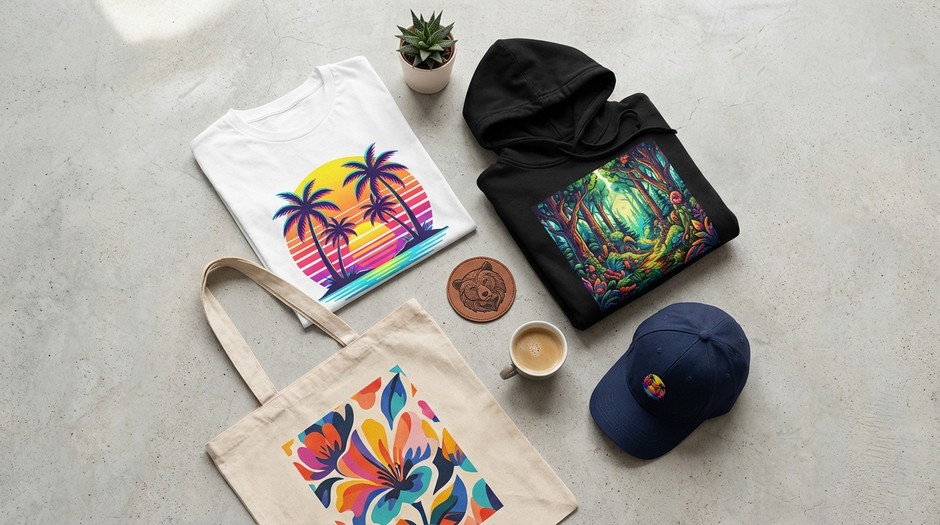 Примеры применения DTF-печати: футболки, худи, сумки и кепки с яркими принтами