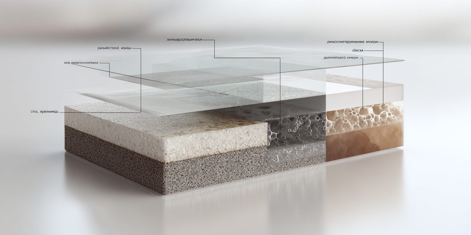 Схематический срез фотобумаги в разрезе, показывающий все слои