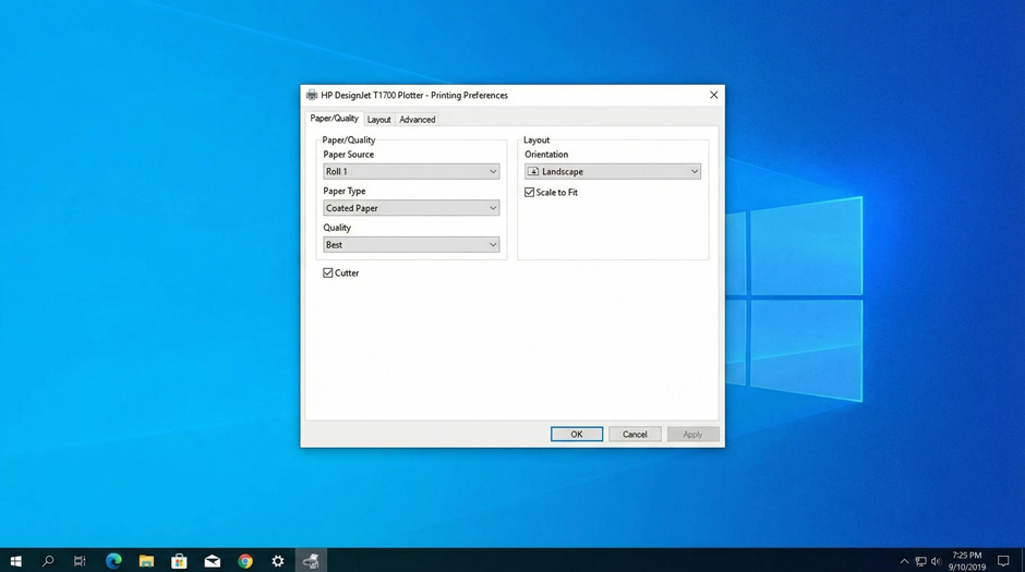 Настройка параметров плоттера в операционной системе
